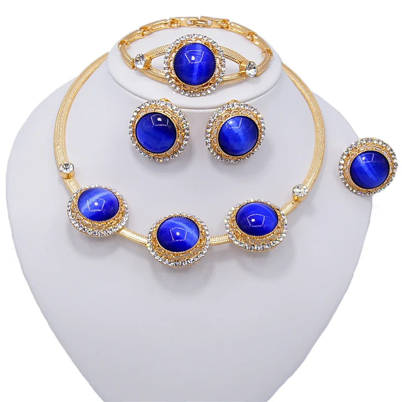 Zhuerrui Brazilian Gold Beads Pendant Necklace Copper  Jewelry Set for Women African Party Bride Elegant Bold Accessories