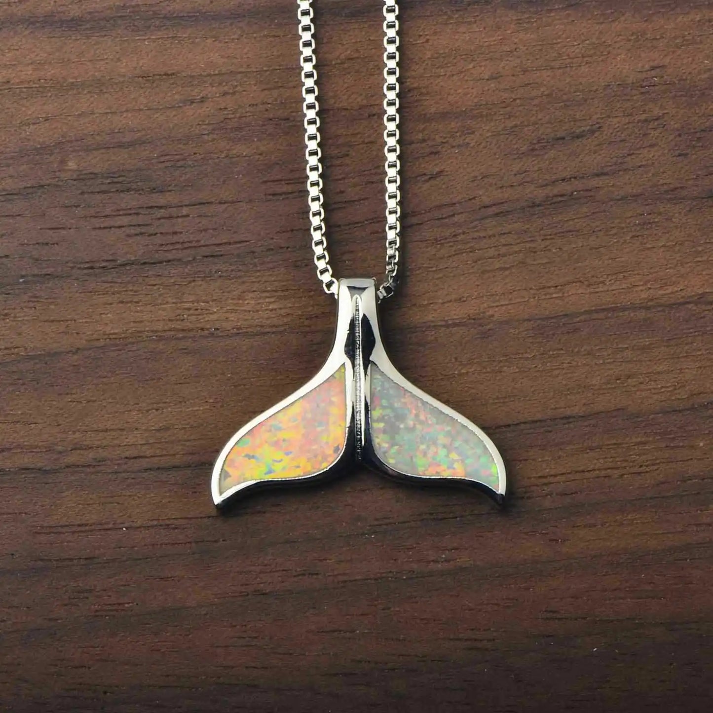 Aobao Whale Tail Necklace Fish Tail Pendant Copper Link Chain Opal Necklace Gift