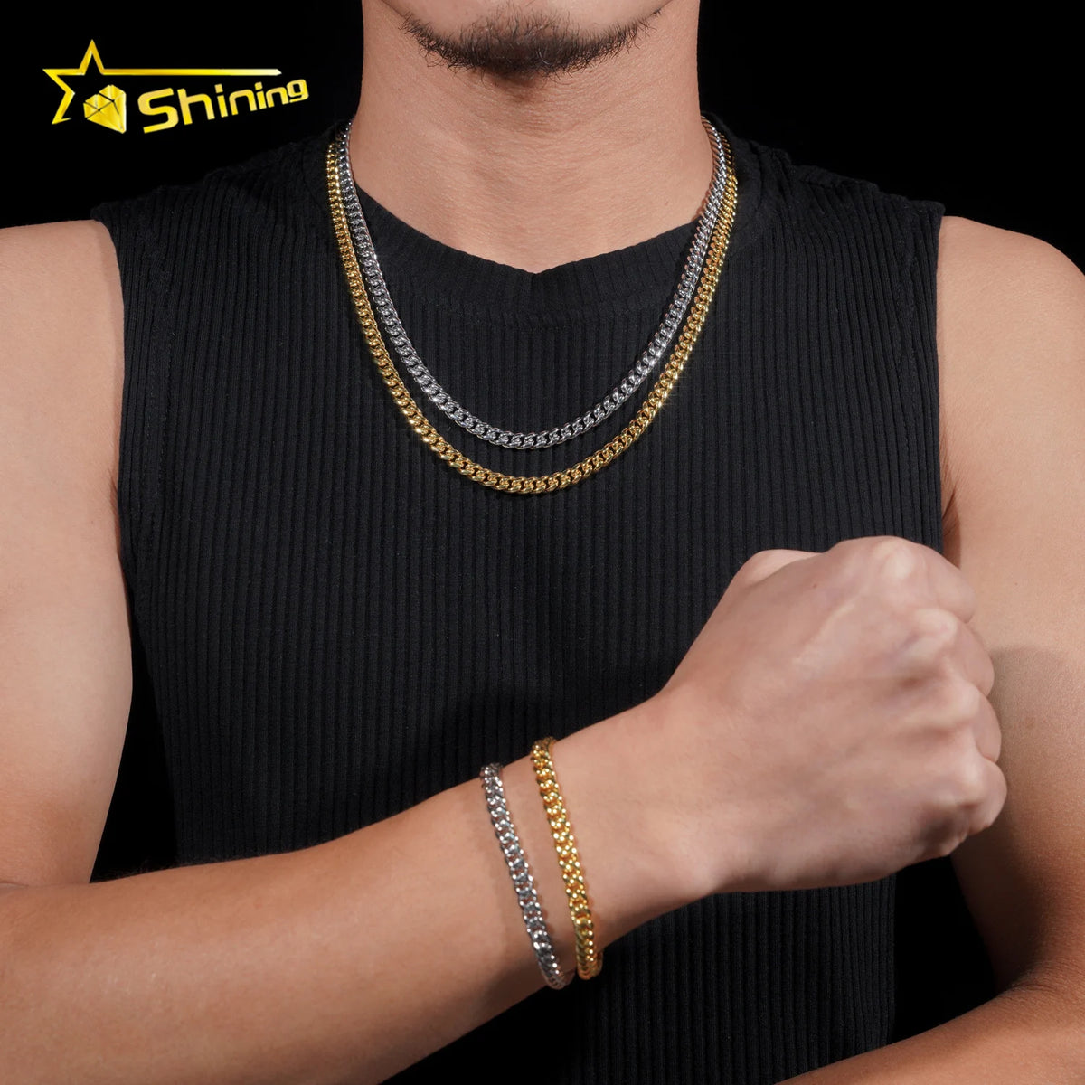 BiG-BOSS New Stocks Factory Price Hip Hop Jewelry 6mm Solid 925 Sterling Silver Moissanite Lock Stainless Steel Cuban Link Chain