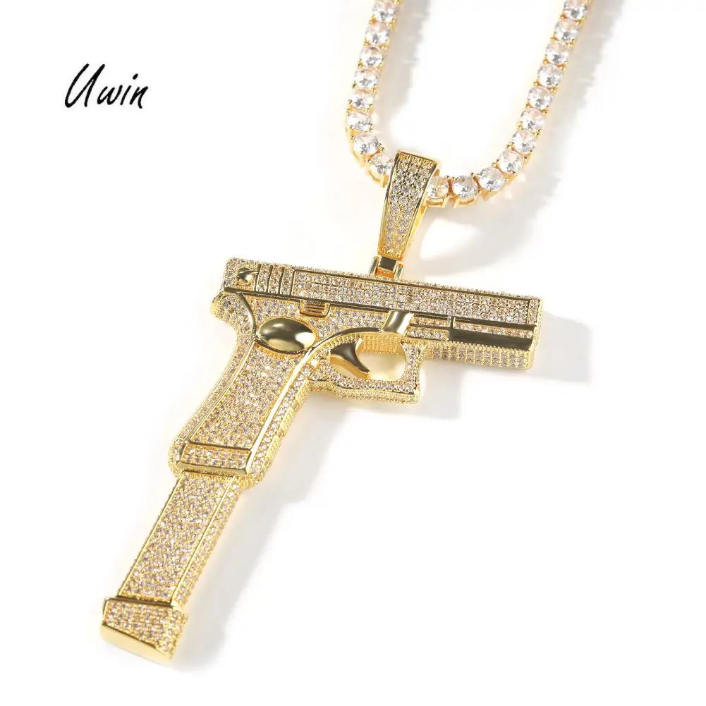 BiG-BOSS Hip Hop Pistol Pendant 18K Gold Plated Brass Pistol Model Necklace Women Mens Rapper Fashion Jewelry