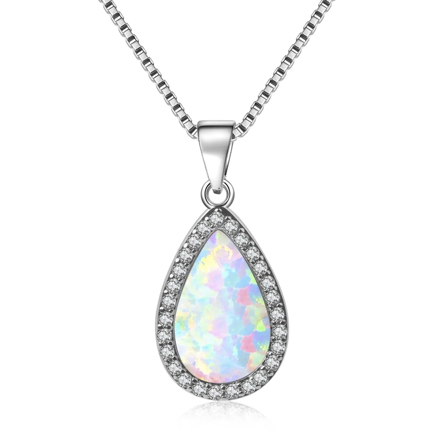 Aobao Vintage Natural Opal Inlaid Ellipse Silver Plated Pendant Necklace Party Jewelry for Women