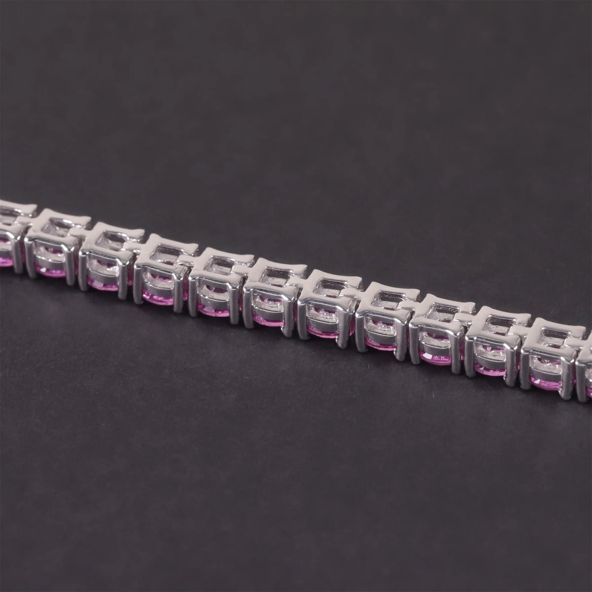 Gemfiori Women High Quality Color Gemstone Bracelet Round Brilliant Cut 4MM Lab Grown Dark Pink Sapphire S925 Silver Tennis Bracelet