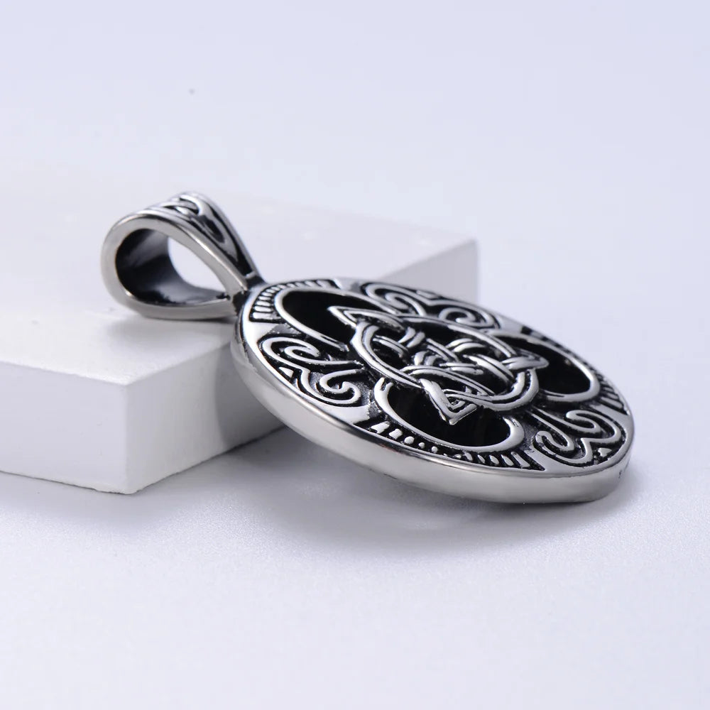 REBEL VIKING Celtic Knot Totem Round Pendant Necklace – Retro Silver 24"
