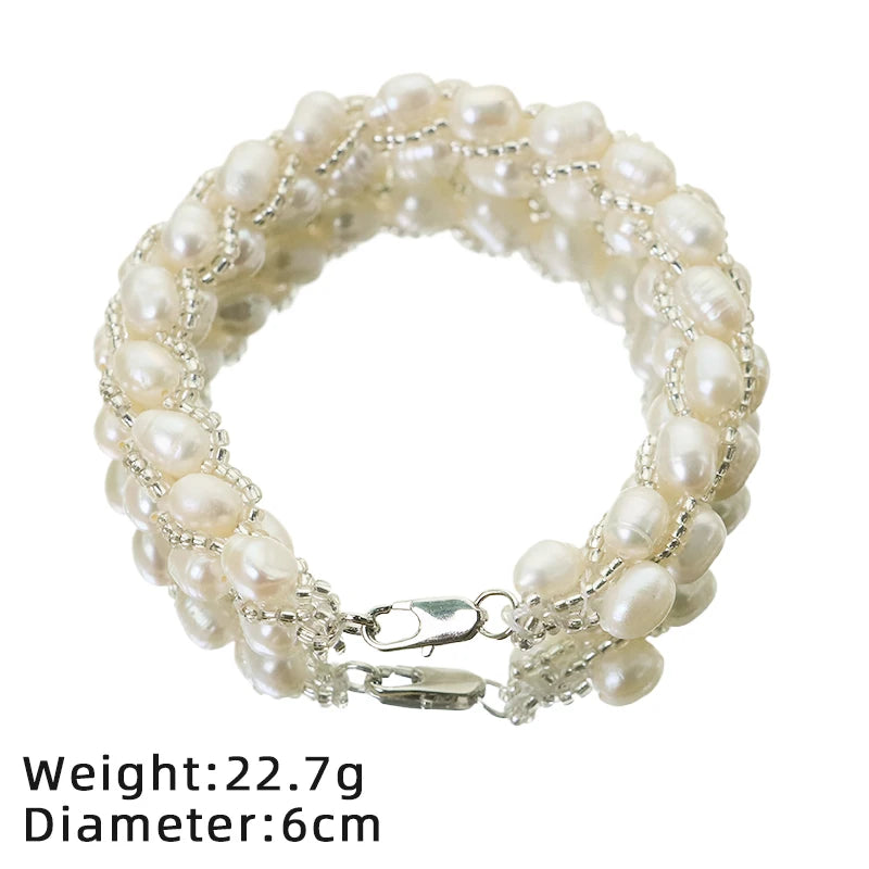 GLSEEVO Hand-Woven Natural Freshwater Pearl Necklace & Bracelet Set — Luxury Bridal Jewellery