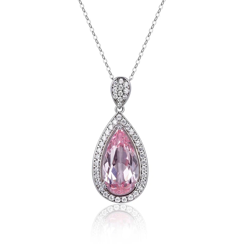 Messi Jewelry MSN-652 Silver 925 Necklace Lab Morganite Pear Cut Pink Channel Setting Diamond Pendant Necklace