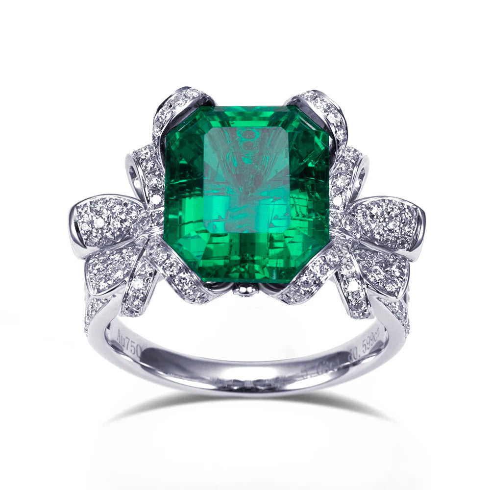 Messi Jewelry MSR-1550 Fashion Designed 18k White Gold Lab Grown Emerald Ring