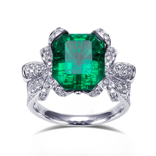 Messi Jewelry MSR-1550 Fashion Designed 18k White Gold Lab Grown Emerald Ring