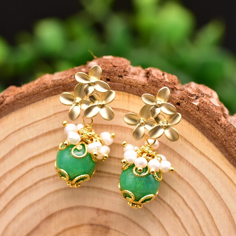 Natural Green Jade Drop for Wife Mother Women Luxury Gift Fresh Water Pearl Jewellery Earrings Bulk