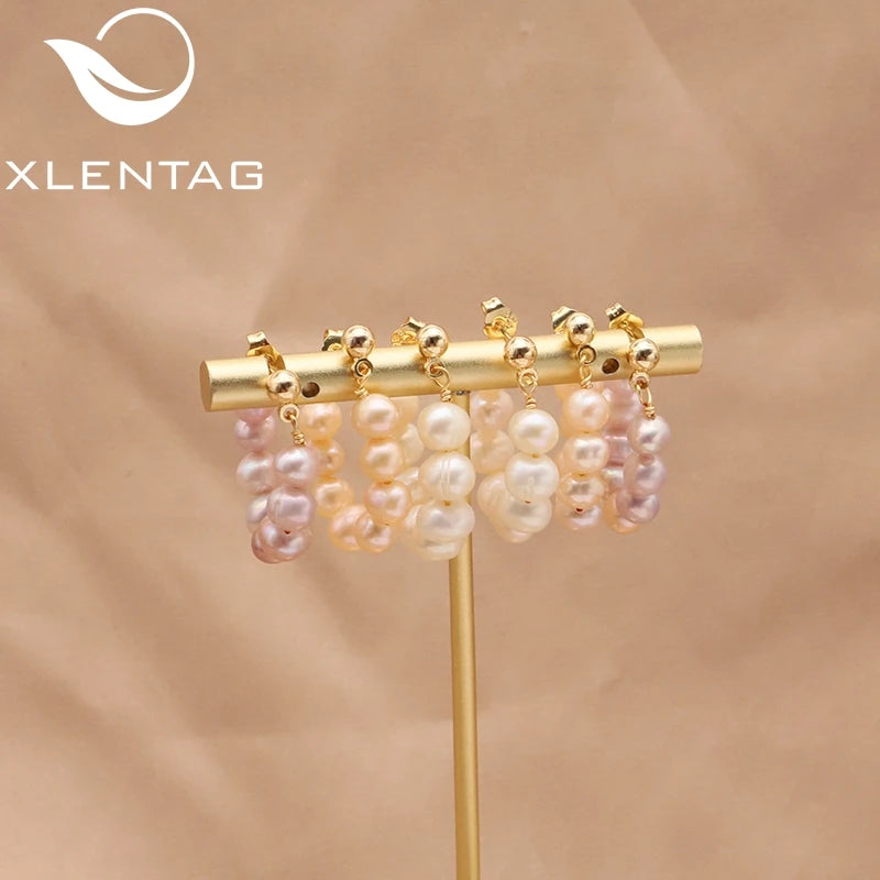 Natural Freshwater White Pearls  Wholesale Fashion Jewelry Earrings Luxury 18k Gold Plating Hoop Earrings