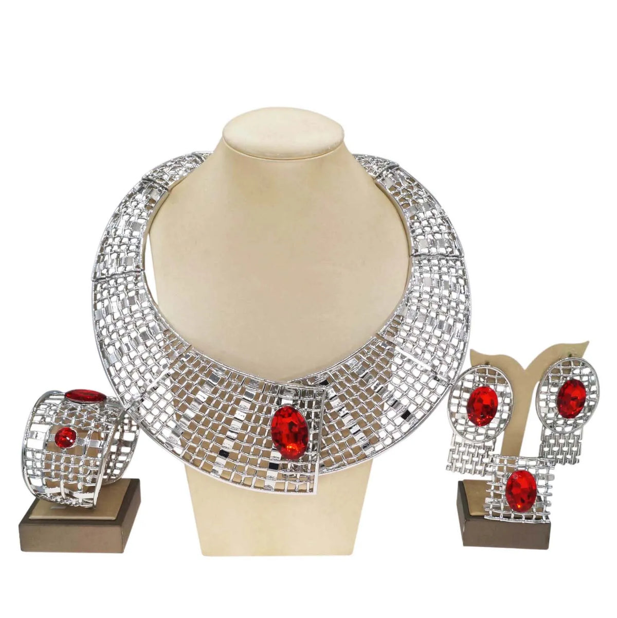 S&S 24K Gold Plated Statement Jewellery Set – Necklace, Bracelet, Earrings & Ring – Crystal & Rhinestone – Collection