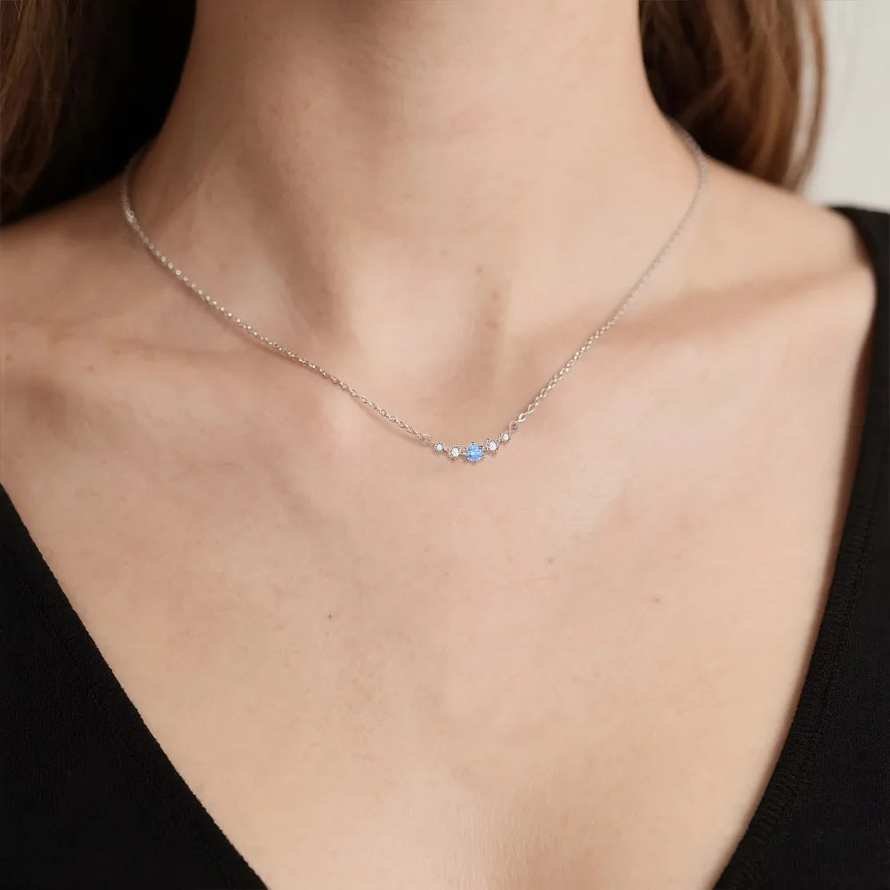 S925 Sterling Silver Double Layer Necklace Set Blue Moissanite Heart Pendant Necklace Trendy Clavicle Chain Jewelry for Women
