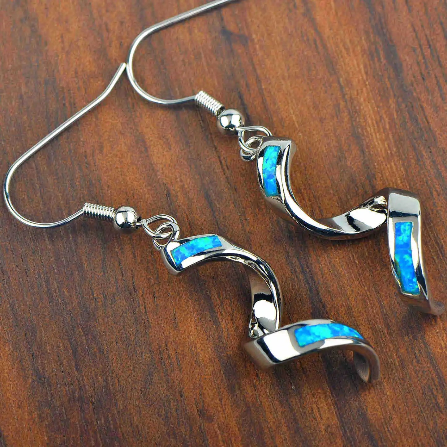 Dainty Blue Opal Vortex Earrings  Euro-Style Popular Spiral  Jewelry for Ladies
