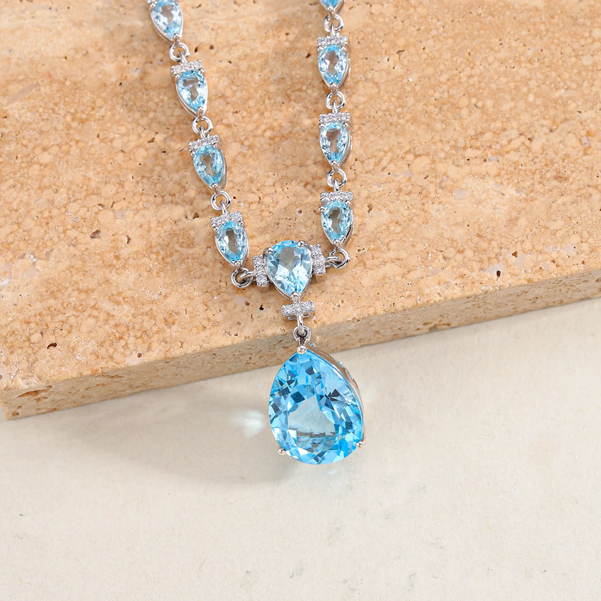 ArtistA C7788 Abiding High End Designer Style Luxury 925 Sterling Silver Natural Sky Blue Topaz Necklace Earrings Jewelry Sets
