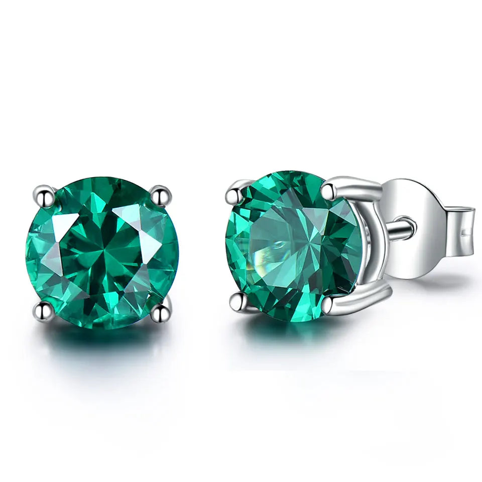 Fashion Zircon Sky Blue Stud Earrings Round 925 Sterling Sliver Gemstone Stud Earrings Jewelry for Women