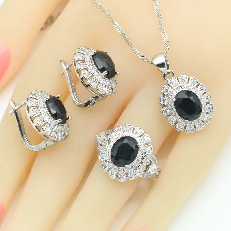 XOTICA Designer Women's Silver Jewelry Set-Wedding Party Gift Ideas Includes Necklace Pendant Bracelets Hoop Earrings Rings Zircon
