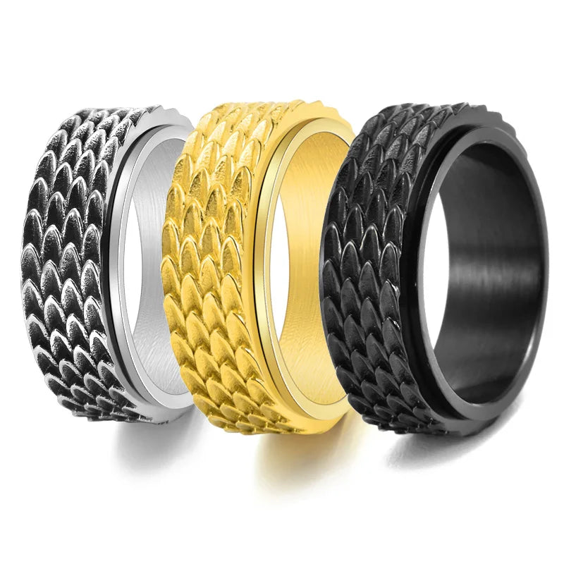 REBEL Viking Dragon Scale Rotatable Spinner Ring Fashion Men's Stress Relief Ring Jewelry