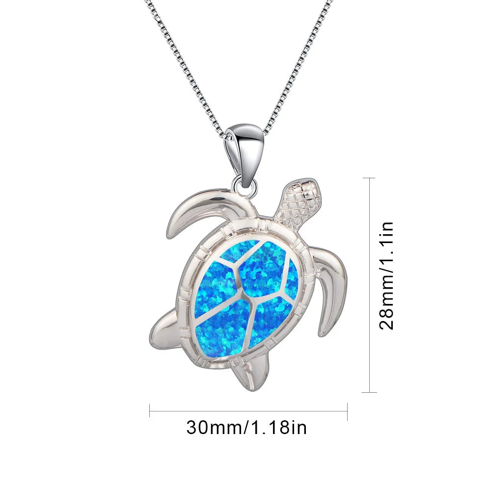 European American Fashion New Opal Big Turtle Necklace Brass Clavicle Chain with Woolen Chain Opal Pendant Jewelry