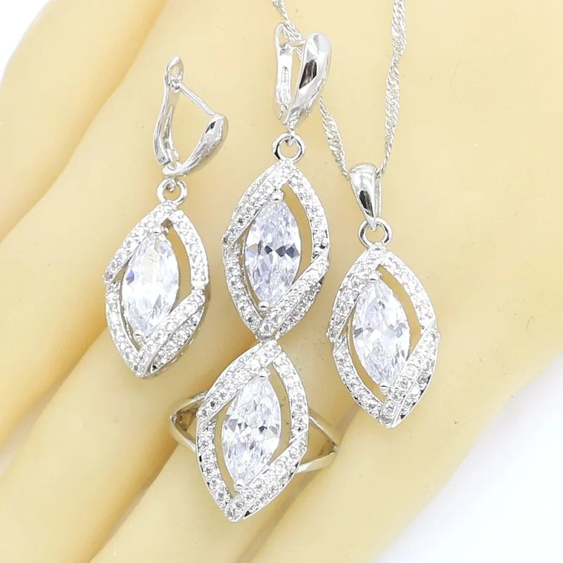 XOTICA Classic White Zircon Silver Women's Jewelry Set Including Bracelet Earrings Rings Necklace Pendant for Parties Engagements Alloy