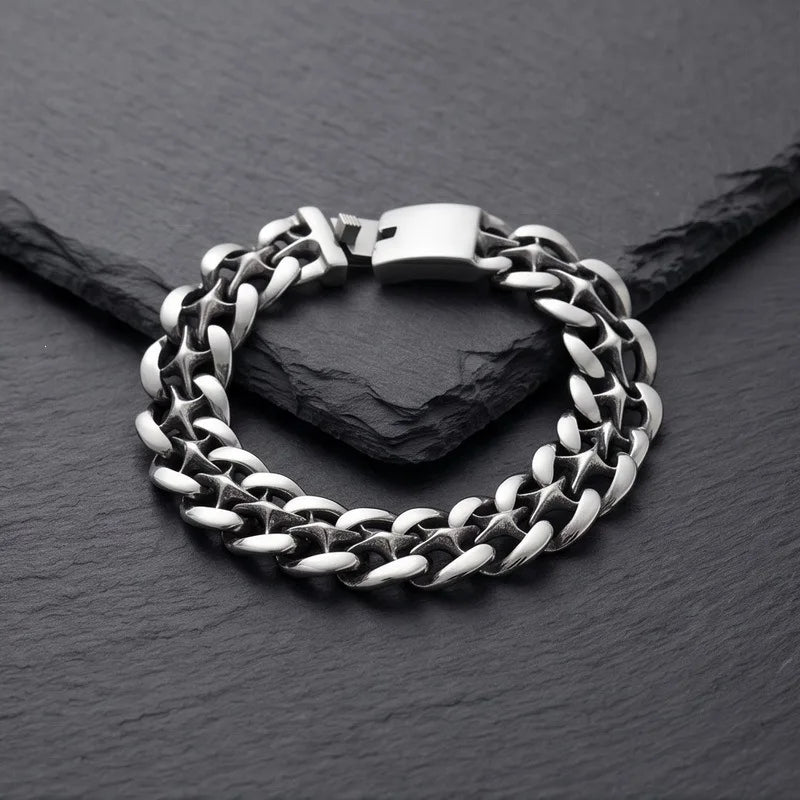 Kalen Hip Hop Rock Street Hand Jewelry 19mm X Hollow Cuban Link Chain Domineering Stainless Steel Bracelet for Men