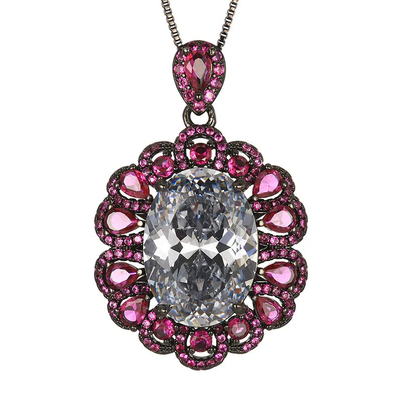 REDheart Fashion Geometry Inlaid Zircon Gold Plated Earrings Black Gray Retro Gold Pendant Necklace Jewelry Set for Party