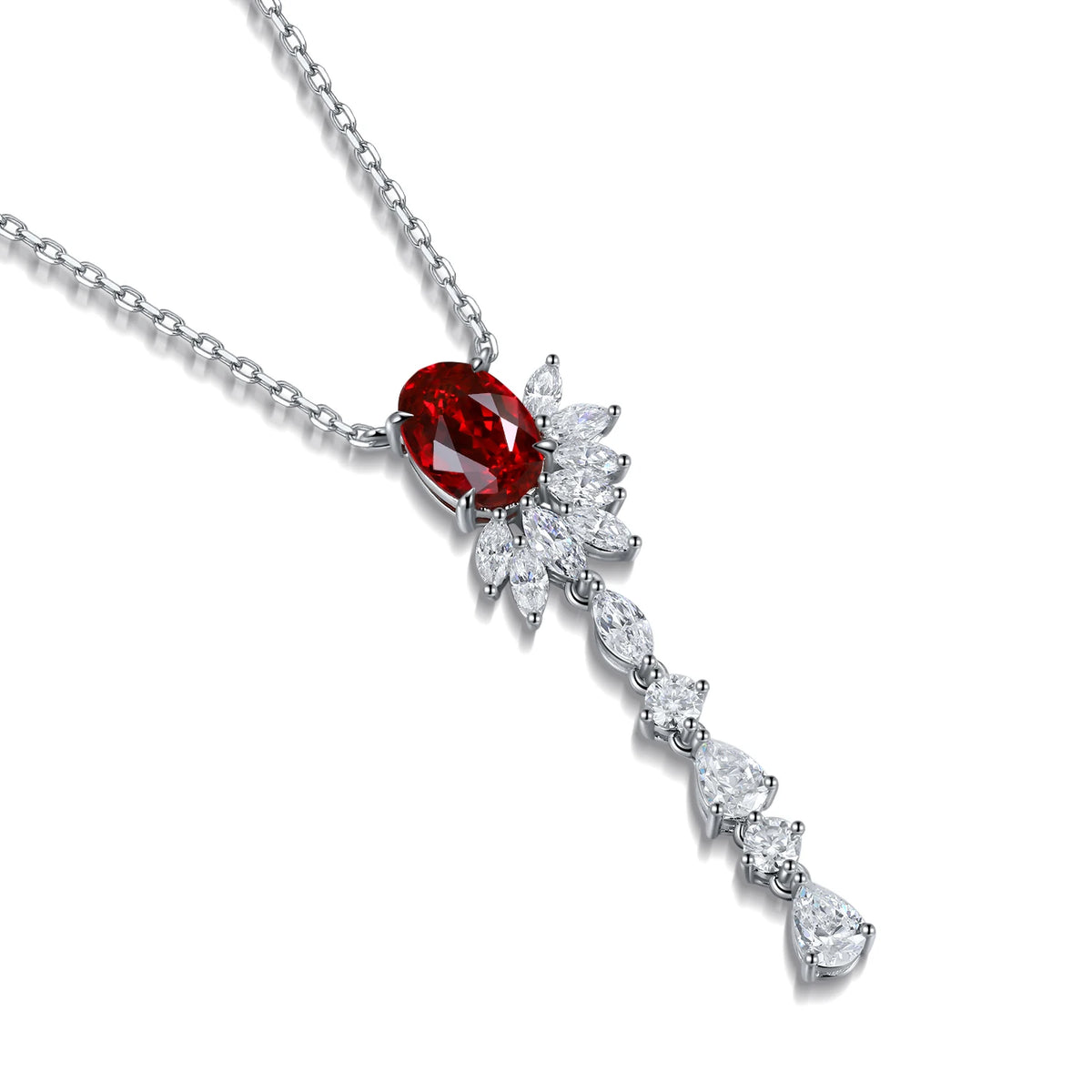 Gemfiori Anster 925 Sterling Silver High-quality Cultivated Ruby Necklace - Suitable for Parties or As a Gift