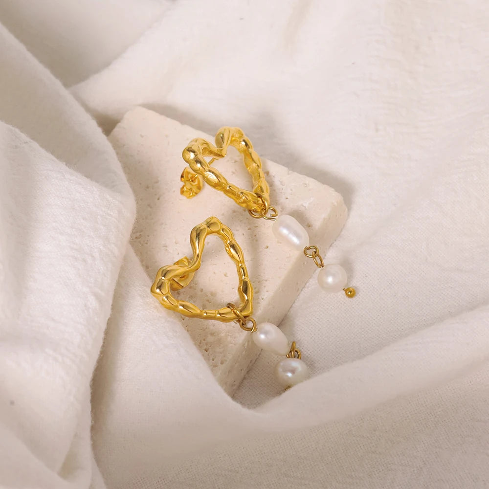 Vintage Stainless Steel Love Pearl Earrings18K Gold Plated Drop Earrings Drop Earrings Jewelry Women Exquisite Wedding Gift