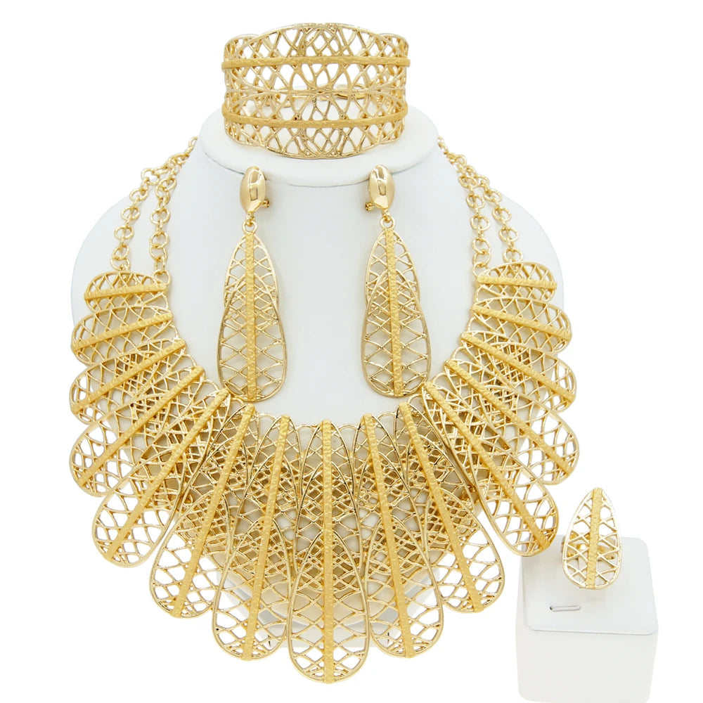 Zhuerrui High Quality Italian Gold 24k Big Feather Jewelry Dubai Wedding Luxury Hot Selling Design Wholesale Jewelry Sets H00558