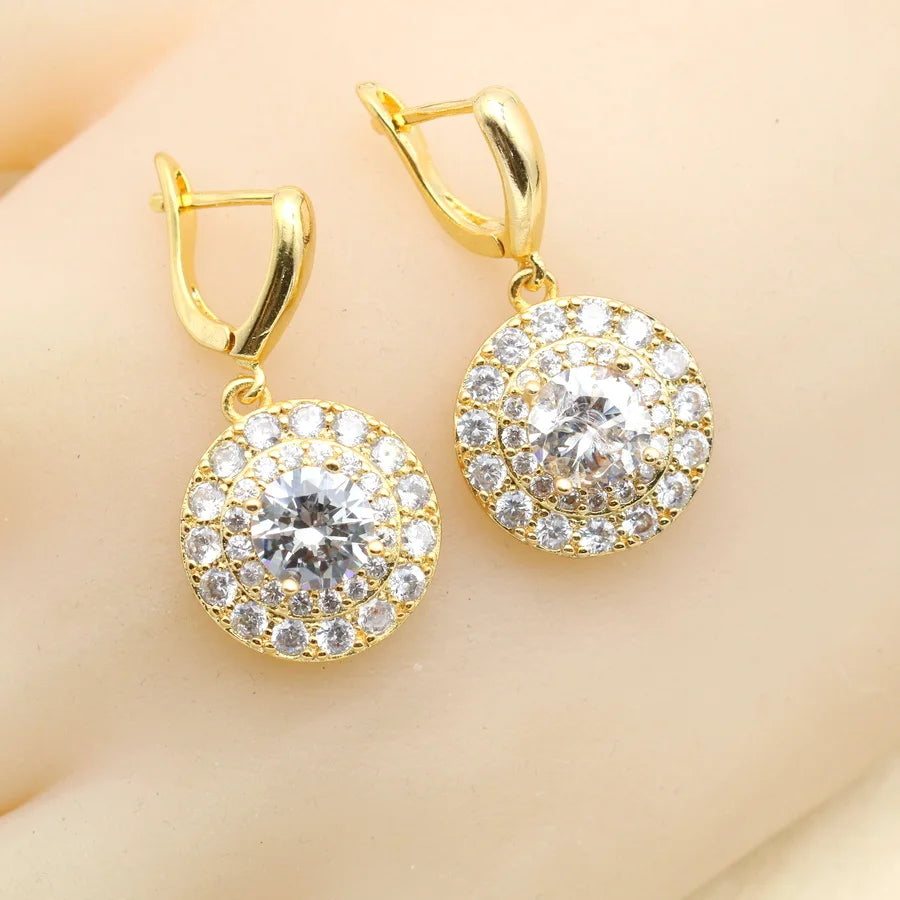 XOTICA White Zirconia 18K Gold Plated Alloy Sets for Women Earrings Necklace Pendant Ring Bracelet Wedding Engagement Party Gift