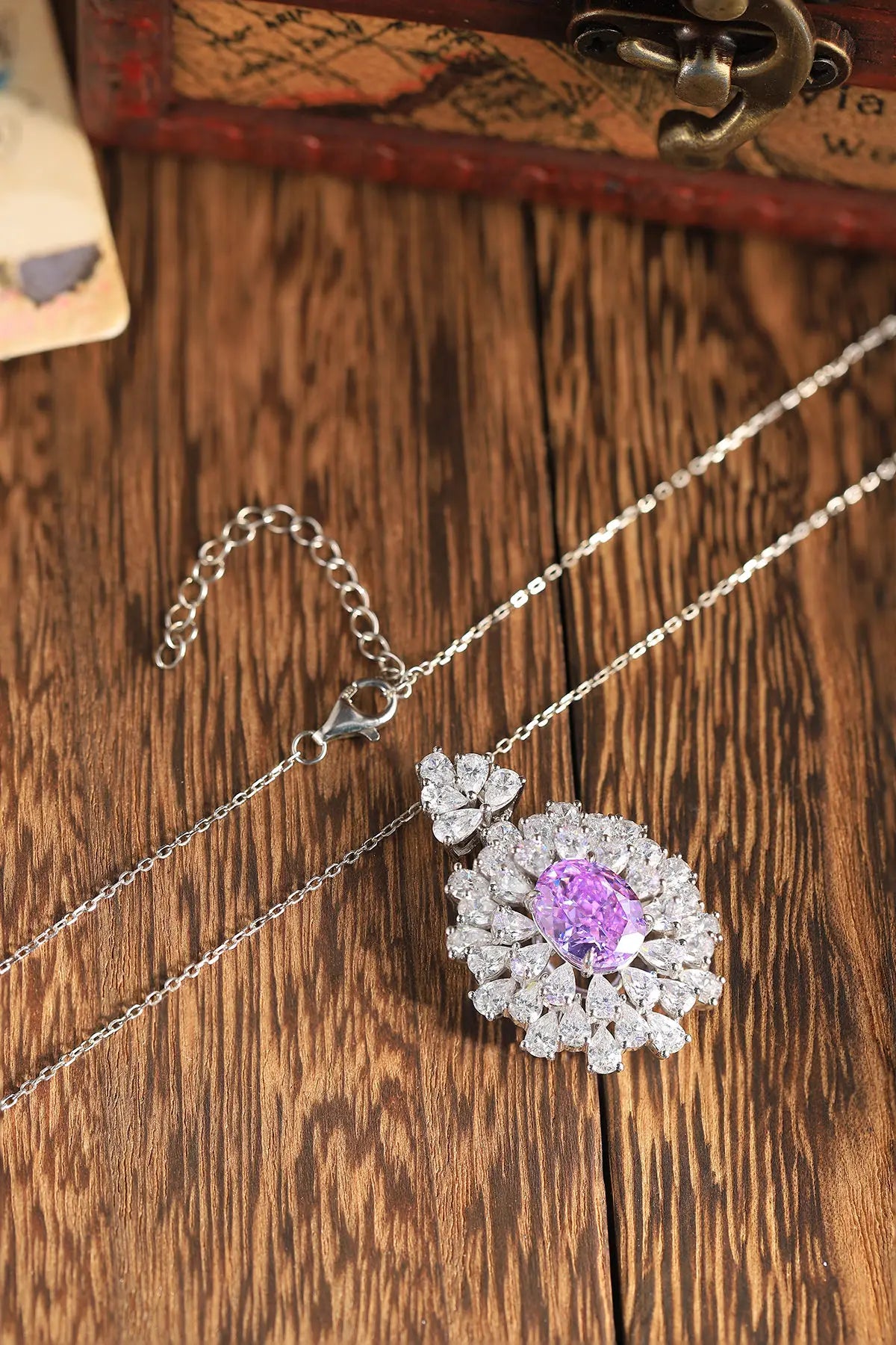 Gemfiori Anster purple Sapphire Mian Stone Oval Cutting 925 Silver Necklace Length 16cm 8.65ct Customizable Style Women's Necklace