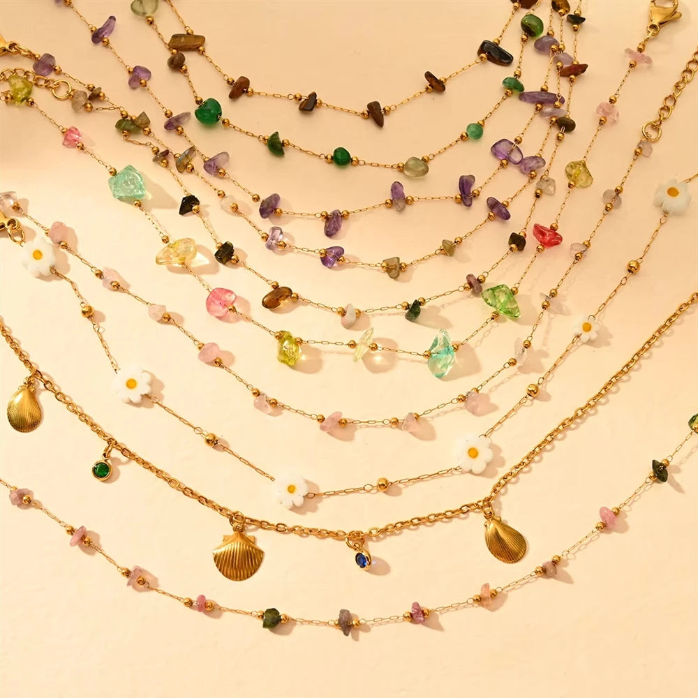 Fashion Beach Style Stainless Steel Ankle Chain Colorful Stones Anklets for Women