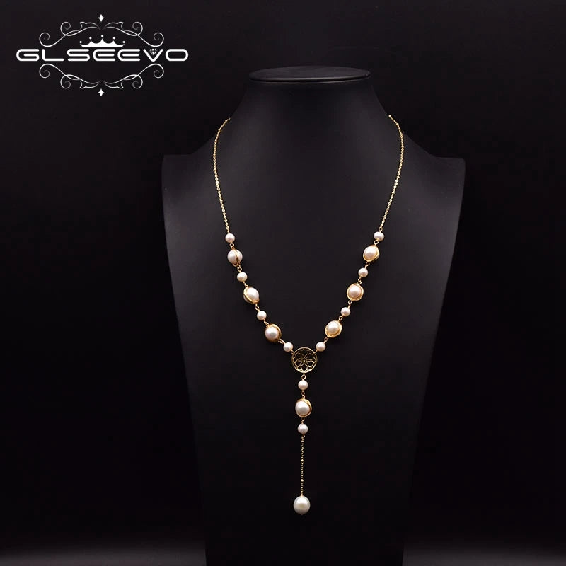 Natural Freshwater Pearl Chain Necklace for Woman Wedding Handmade Pearl Pendant Long Chain Fashion Jewelry