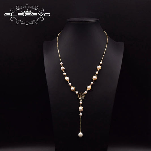 Natural Freshwater Pearl Chain Necklace for Woman Wedding Handmade Pearl Pendant Long Chain Fashion Jewelry