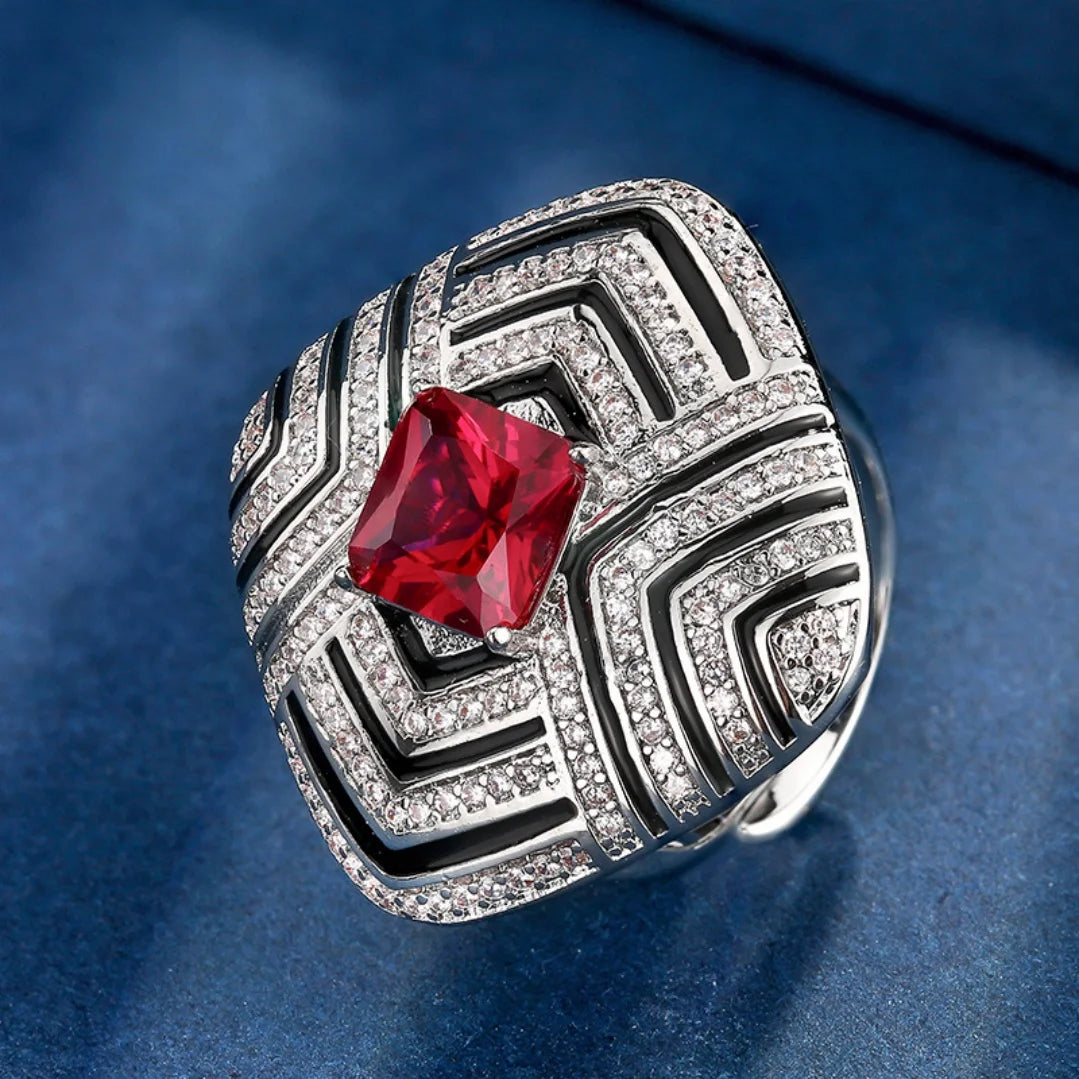 S&S Gold Plated Red Corundum Square Zircon Pendant & Ring Set – Collection