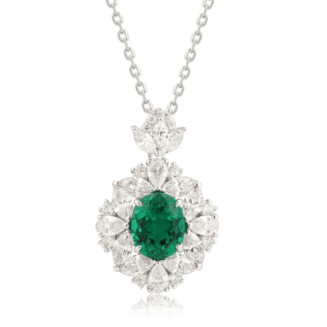 Gemfiori Anster 925 Sterling Silver High-quality Cultivated Emerald Necklace - Suitable for Parties or As a Gift