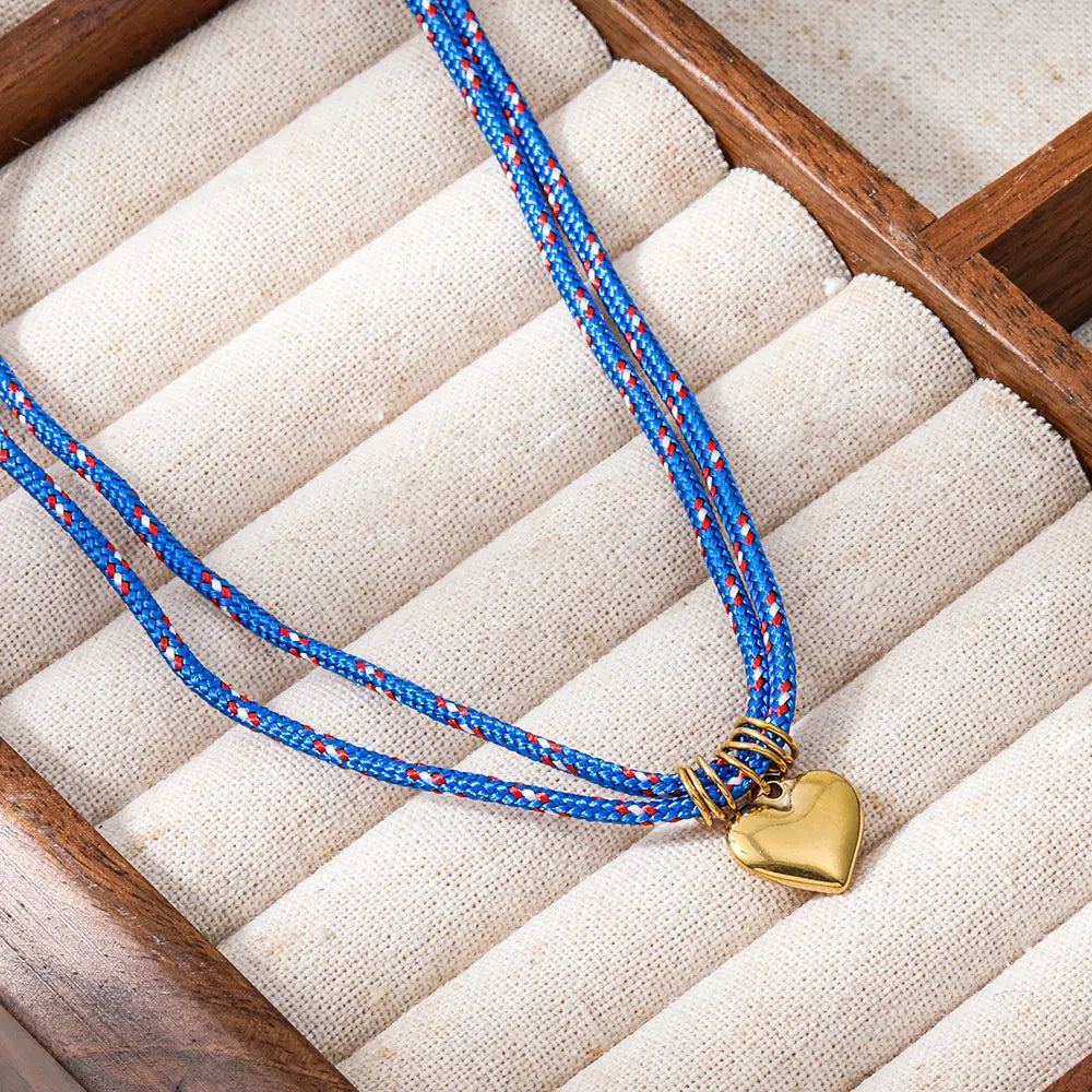 Joolim PVD Plated Wholesale Waterproof Summer Fashion Love Heart Pendant Nautical Rope Chain Necklace Stainless Steel Jewelry