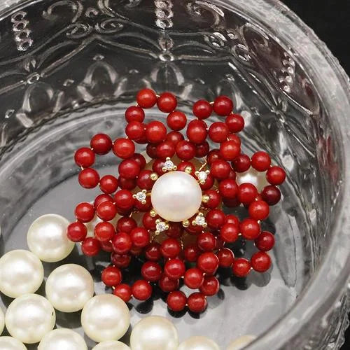 Red Coral Natural Pearls Fashion Accessories Set Fine Woman Ring Earrings Necklace Luxury Customized Jewelry Wedding