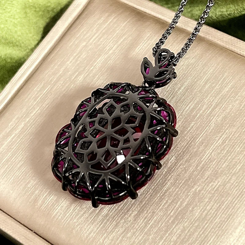 REDheart Copper Gold-Plated Simulation Zircon Black Gold Trendy Flower Shape Pendant Inlaid Zircon Women's Certified Jewelry Set