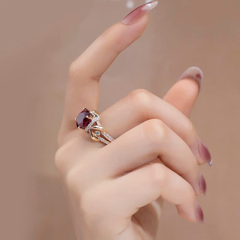 Gemfiori Messi Gems MSR-816 Engagement Ring 14K Yellow Gold 9.5mm Round Lab Created Ruby Fine Jewelry Rings