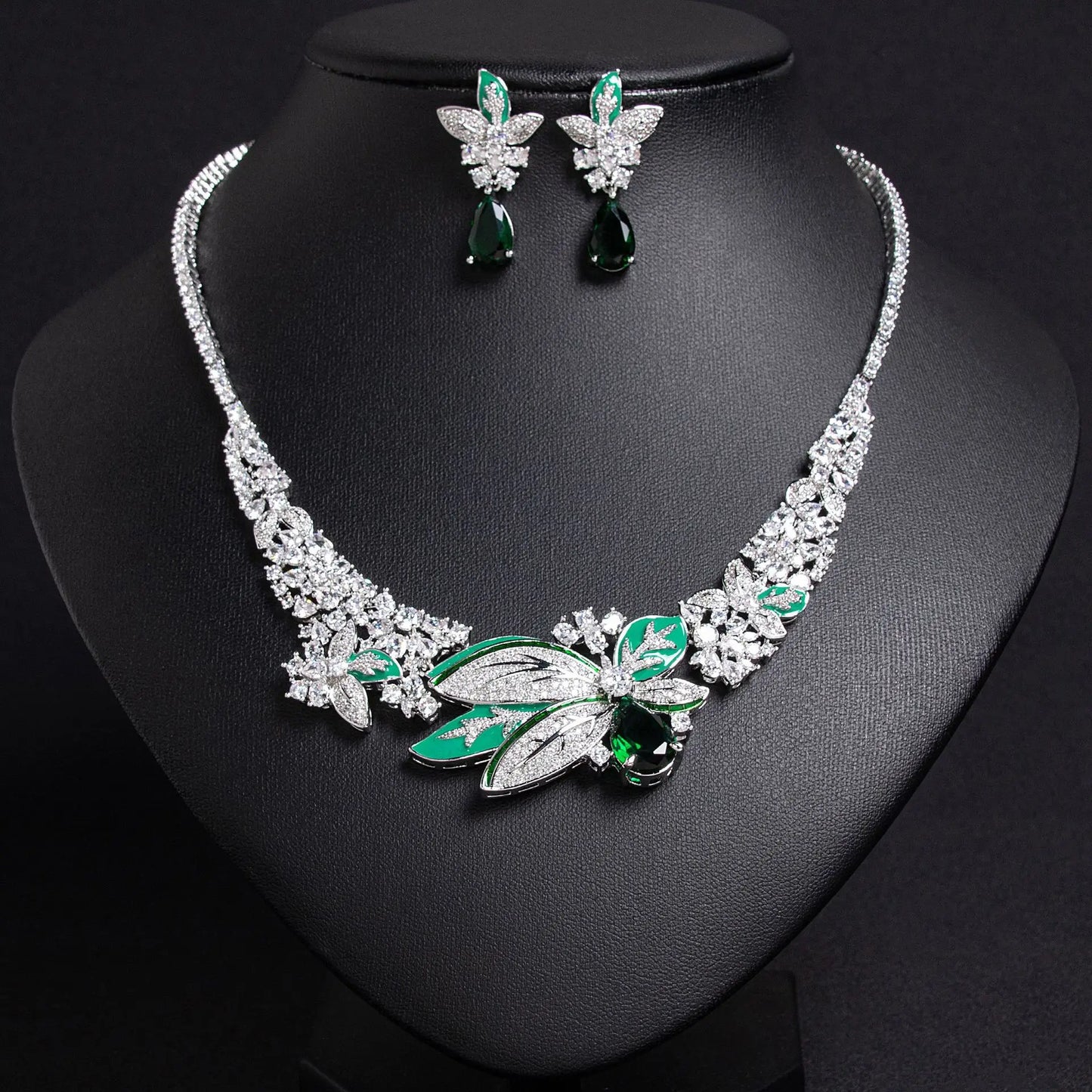 Newest Vintage Platinum Plated Brass Greek Iris Zirconia Dragonfly Necklace Earrings Sets Retro for Anniversary Gift