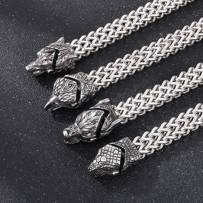 KALEN 220mm Men Punk Stainless Steel Snake/Eagle/Wolf Head Clasp Links Bracelet