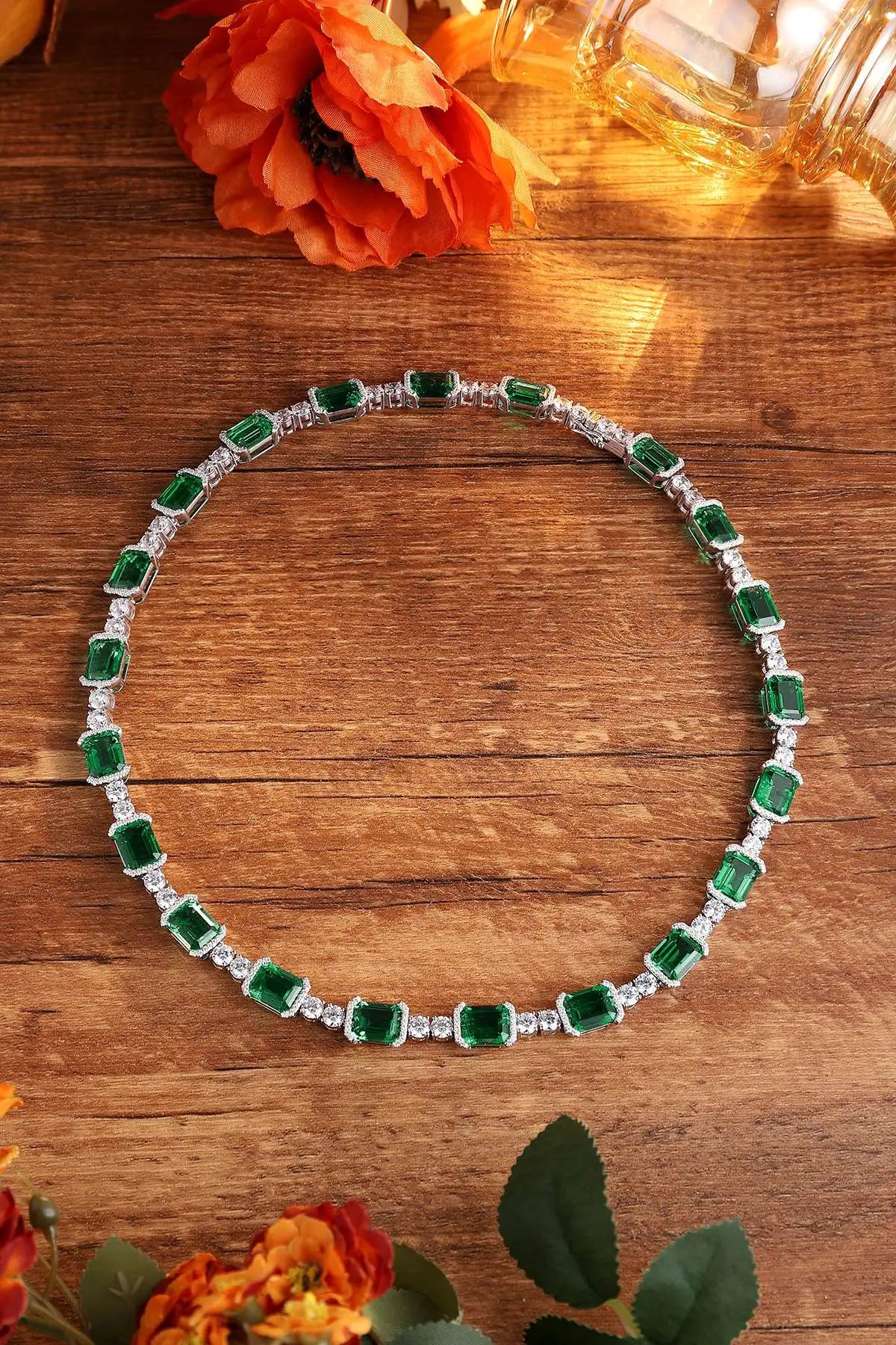 Gemfiori Anster Luxury 925 Sliver Lab Grown Emerald Pendant Necklace Emerald Cut Shape for Wedding Gift Party Engagement Anniversary