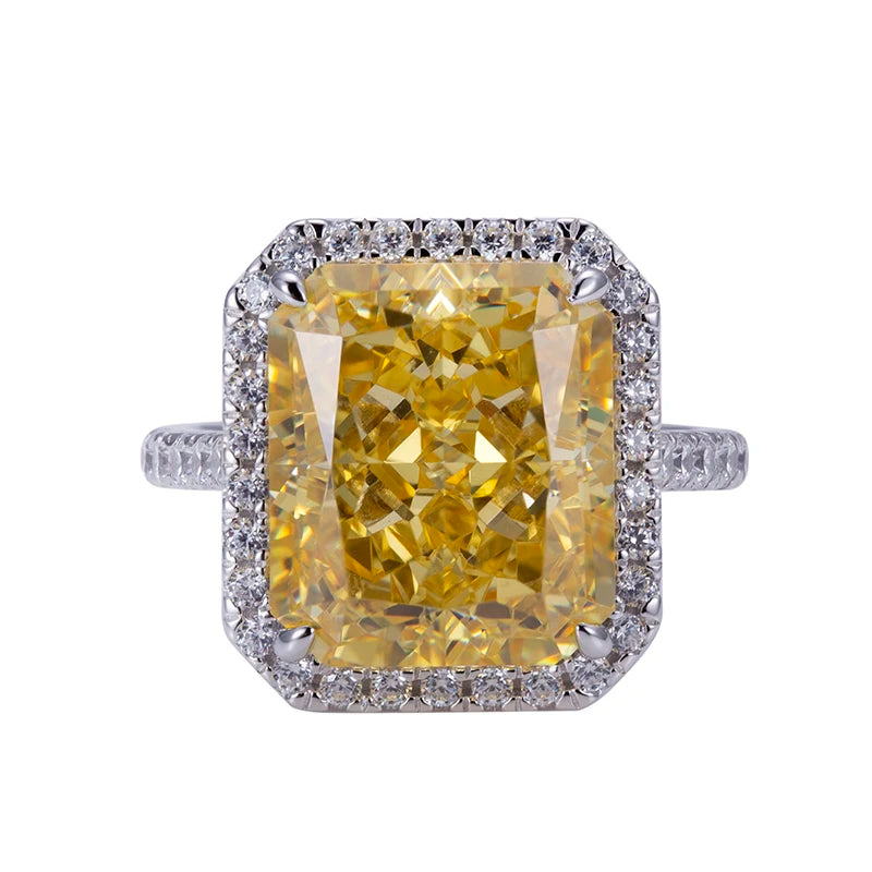 Messi Jewelry MSR-960 High Carbon Cubic Zircon Yellow Diamond Ring Jewelry S925 Radiant Cut Eternity  Engagement Wedding Ring
