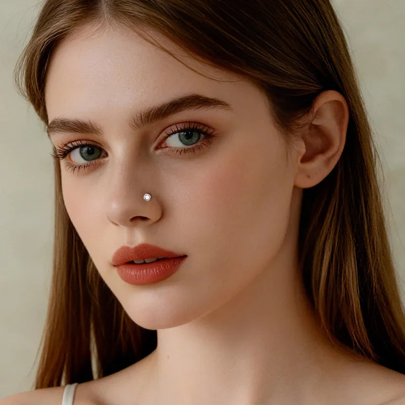 S&S 925 Silver L-Shape CZ Diamond Nose Stud | 8 Colours | Platinum & Gold