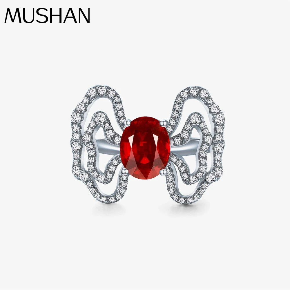 MuShan Jewelry Factory New 2ct Egg Shaped 8*10 Lab Grown Red Gem Ring for Women Auspicious Cloud