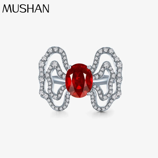 MuShan Jewelry Factory New 2ct Egg Shaped 8*10 Lab Grown Red Gem Ring for Women Auspicious Cloud