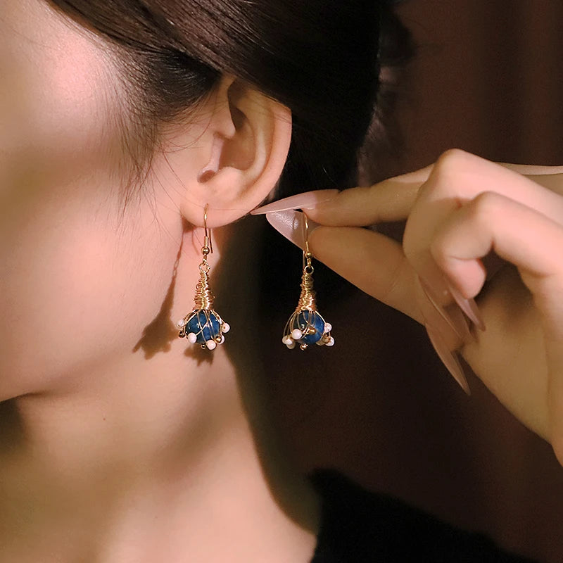 Natural Pearl Bohemian Style Earrings Vintage 18k Electroplated Design Pendant Earrings Banquet Women's Jewelry GE0588