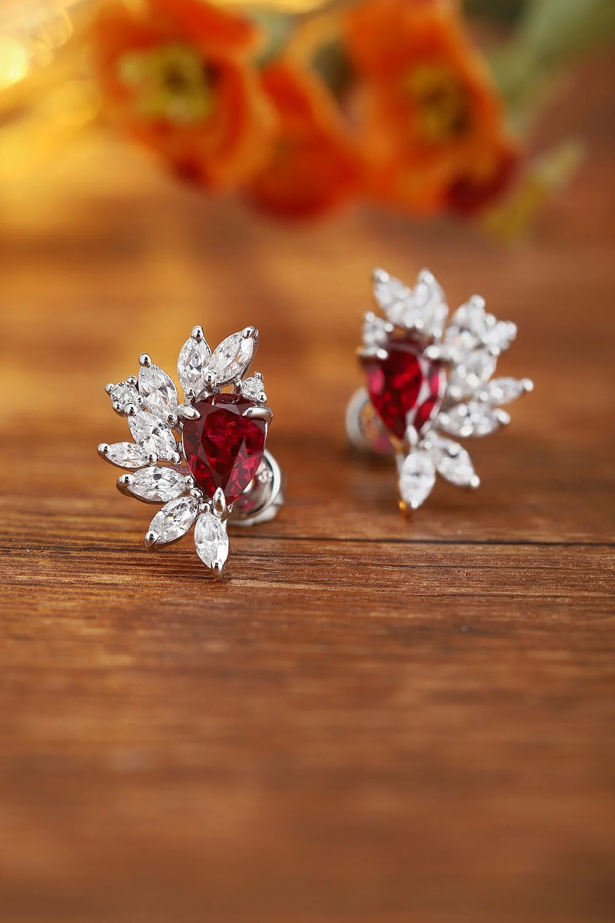 Gemfiori Anster High Quality S925 Lab Grown Ruby Earring Stud Dainty Gemstone Stud Earrings for Women Daily Wear Gift