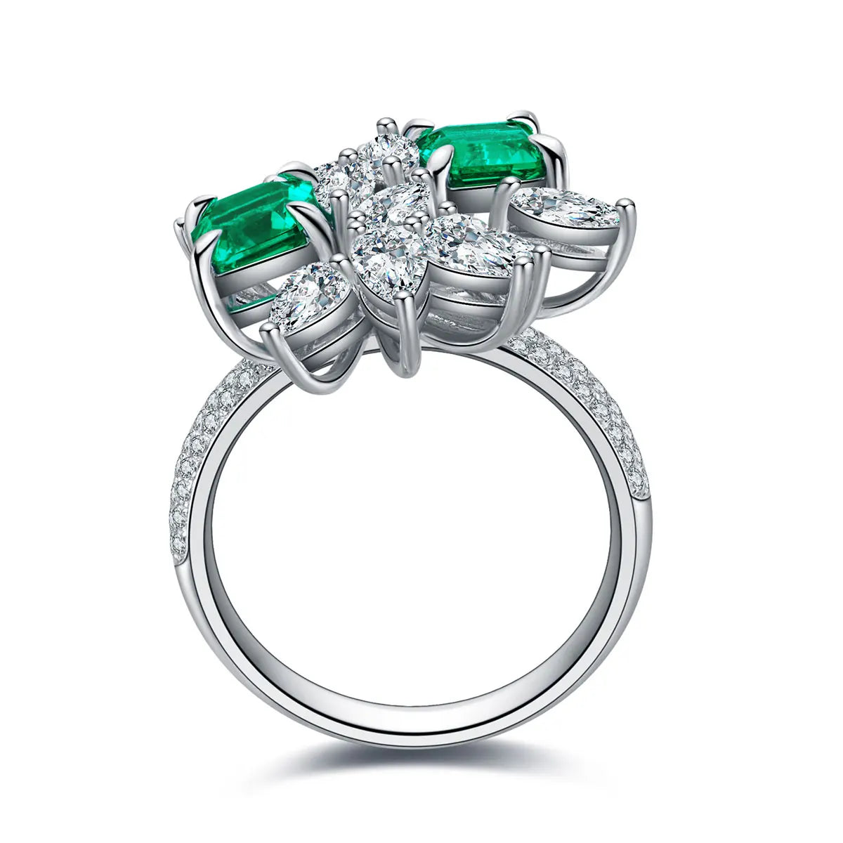 Gemfiori S925 Sterling Dainty Jewelry Gemstones Silver Rings Lab Grown Emerald Flower Ring Accessories