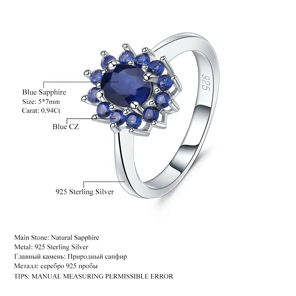 ArtistA Abiding Luxury Silver Fine Jewelry Set Natural Diffusion Sapphire Cluster Flower Ring Earing Pendant Necklace Set