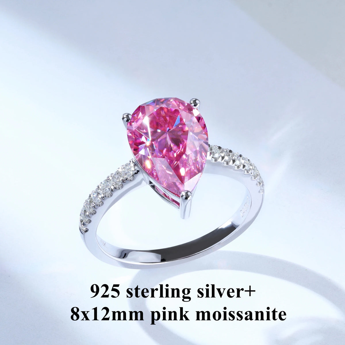 Gemfiori Luster Gorgeous Engagement 925 Sterling Silver 4.0ct Teardrop Shape Moissanite 10K/14K/18K Pink Pear Cut Moissanite Gold Ring
